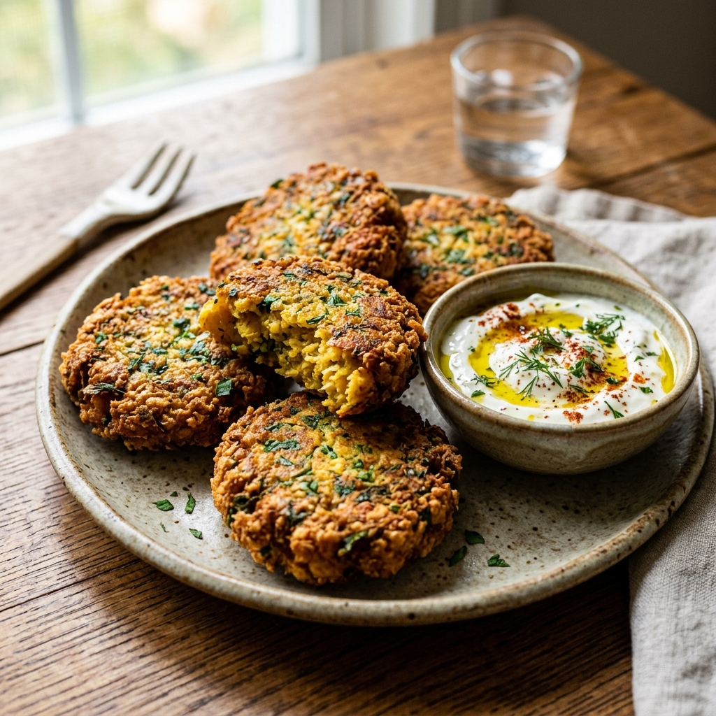 Crispy Chickpea Fritters with Garlic Yogurt