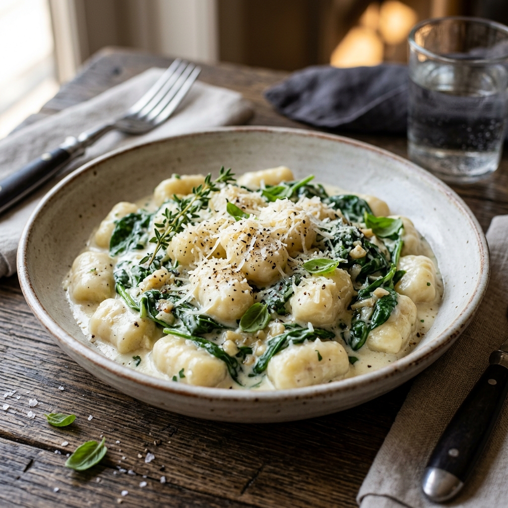 Creamy Garlic Spinach Gnocchi