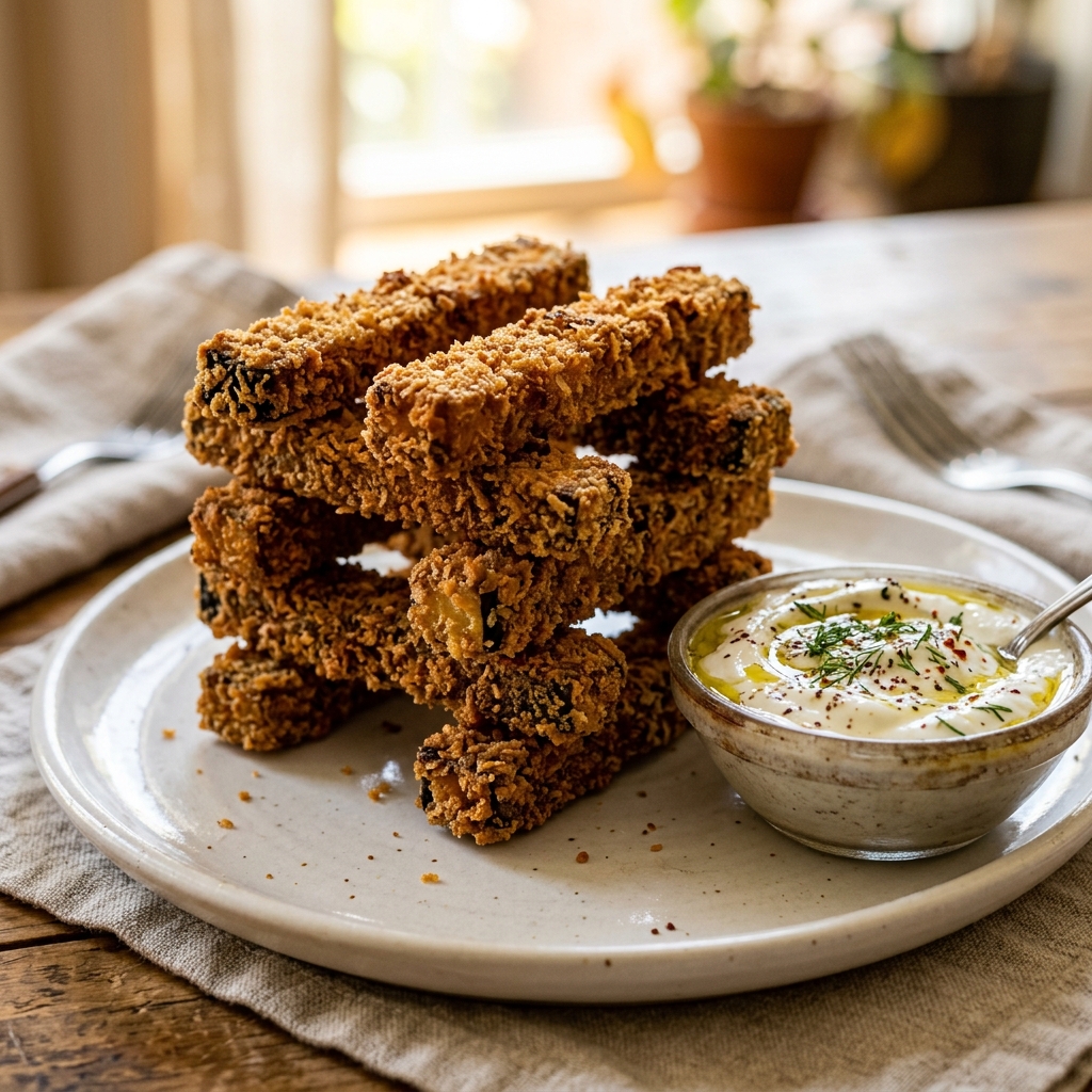 Crispy Eggplant Sticks with Yogurt Dip