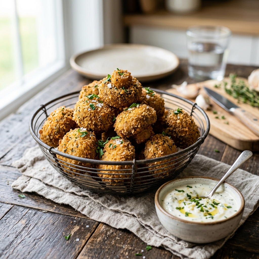 Crispy Garlic Breaded Mushrooms