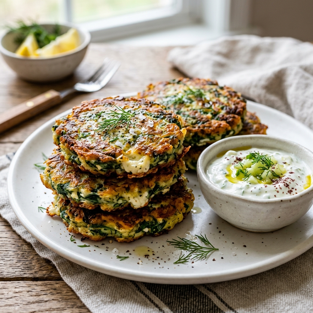 Crispy Spinach Feta Fritters