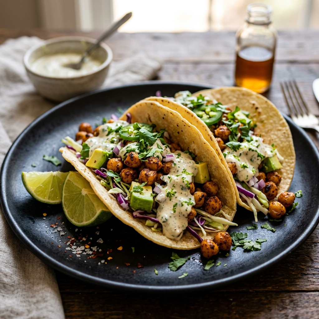 Garlic Lime Chickpea Tacos