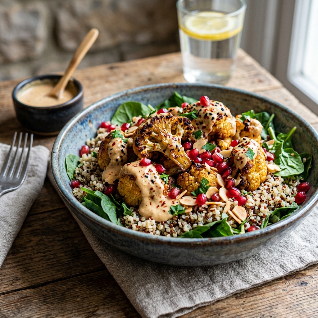 Spicy Tahini Roasted Cauliflower Bowl